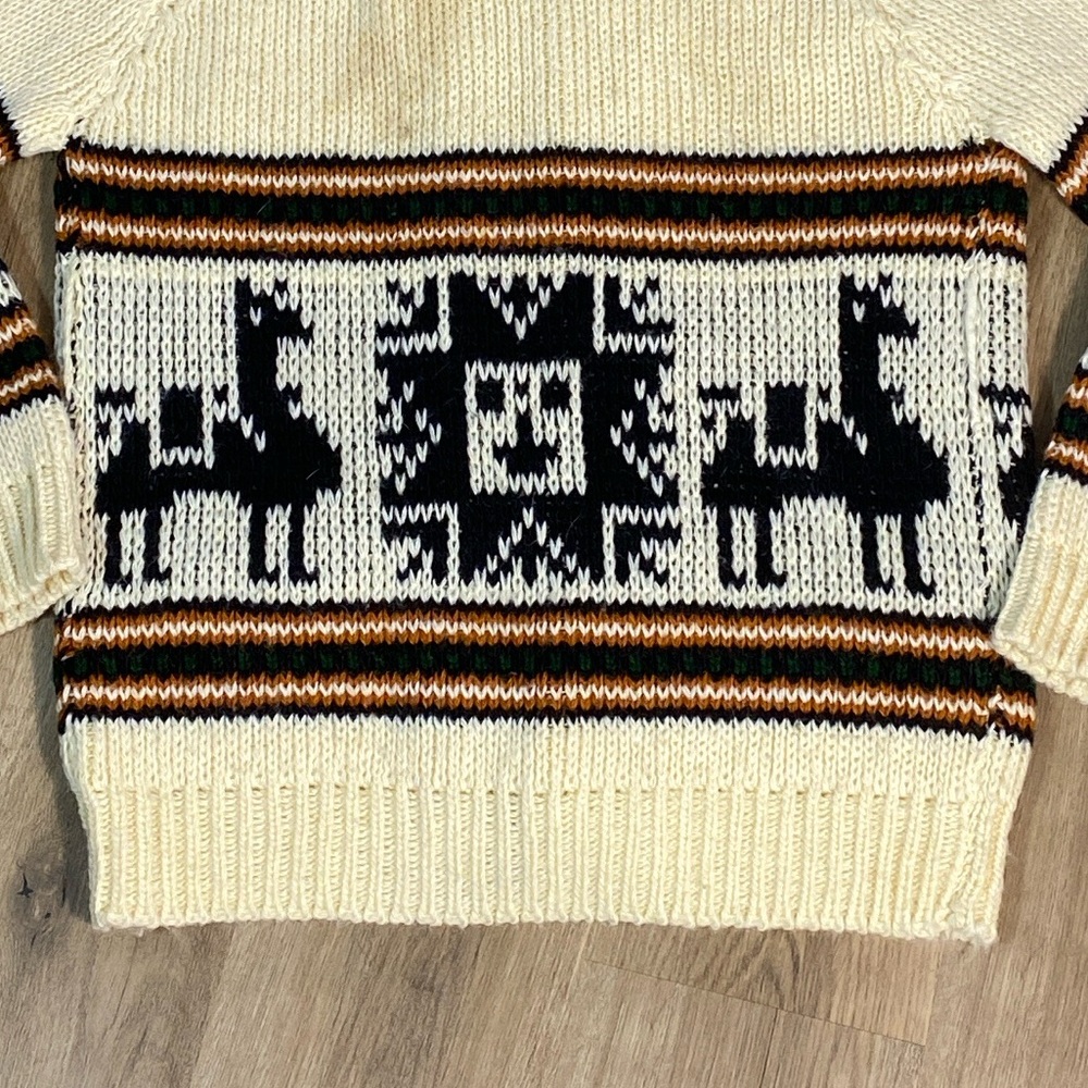 VTG 1970s Southwestern Open Front Sweater Shawl Cardigan Llamas Wool - Picture 3 of 10